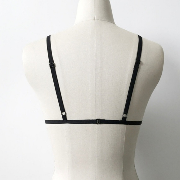 Black Strappy Harness Cage Bra Bralette O/S - Picture 3 of 6